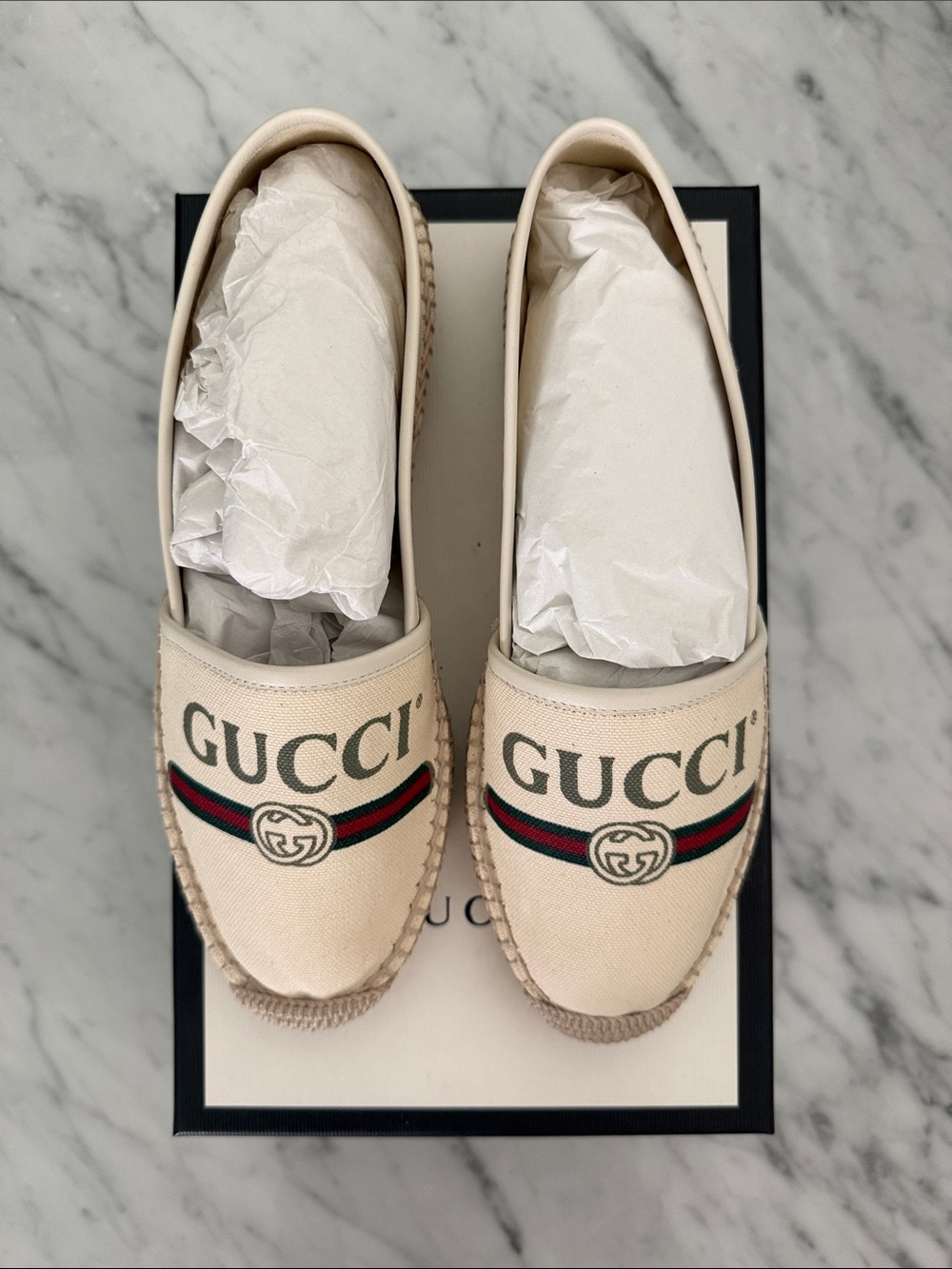 Gucci Brand New Cream Canvas Espadrilles with Logo